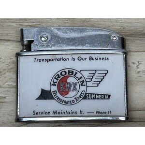 Vtg Lansing Kroblin Refrigerated Xpress Flat Metal Automatic Lighter #1743 Japan